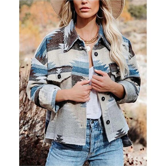 New Womens Texas Girl Boutique Sierra Sky Southwest Inspo Print Shacket - Sz S - Picture 2 of 4